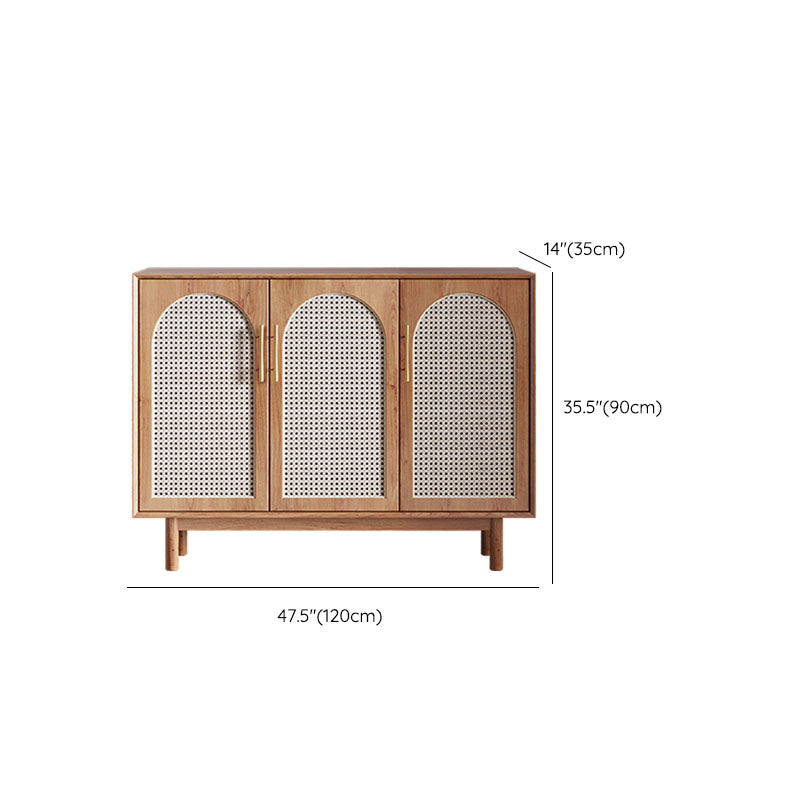 Contemporary Brown Wicker Doors Sideboard Solid Wood Buffet Table for Living Room