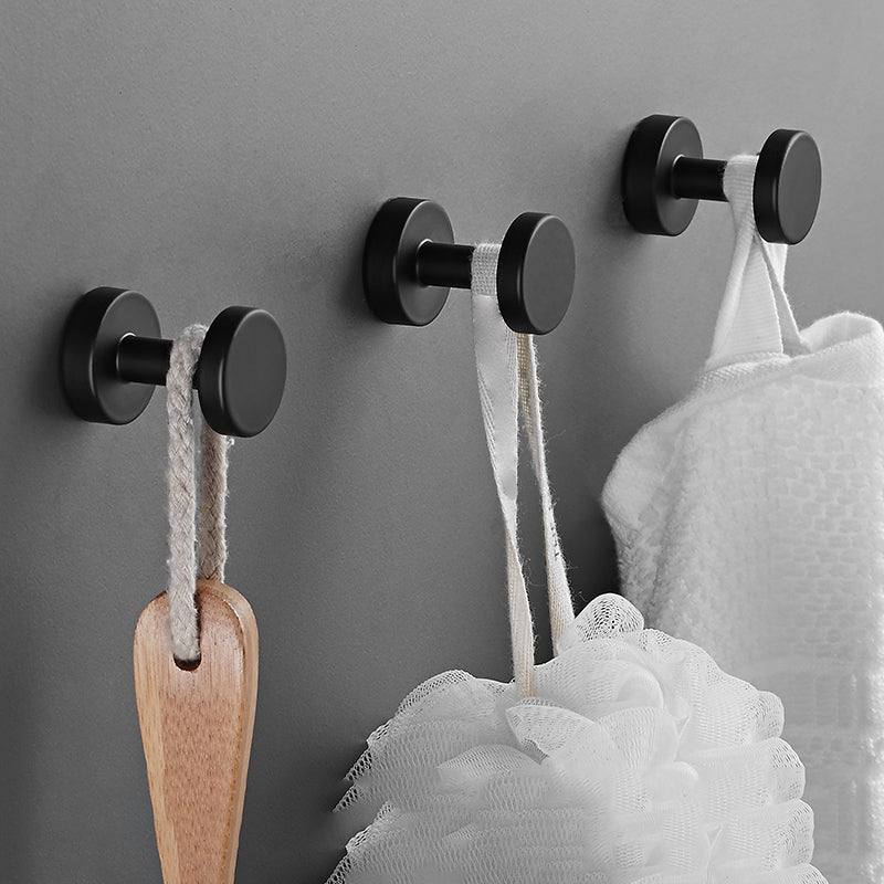 Modern 5-Piece Bathroom Accessory Set, Matte Black/White Robe Hooks