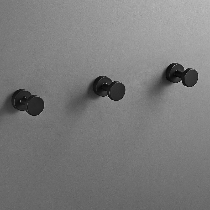 Modern 5-Piece Bathroom Accessory Set, Matte Black/White Robe Hooks