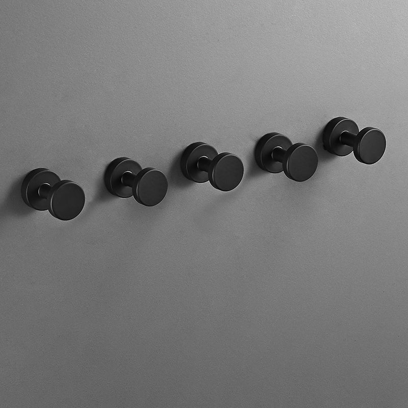 Modern 5-Piece Bathroom Accessory Set, Matte Black/White Robe Hooks