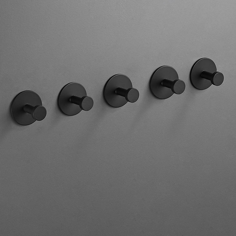 Modern 5-Piece Bathroom Accessory Set, Matte Black/White Robe Hooks