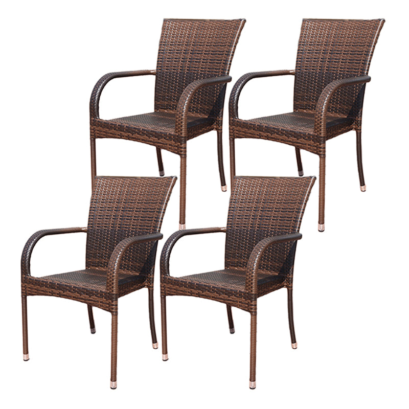 Tropical Rattan Patio Dining Chair with Arm Outdoors Dining Chairs