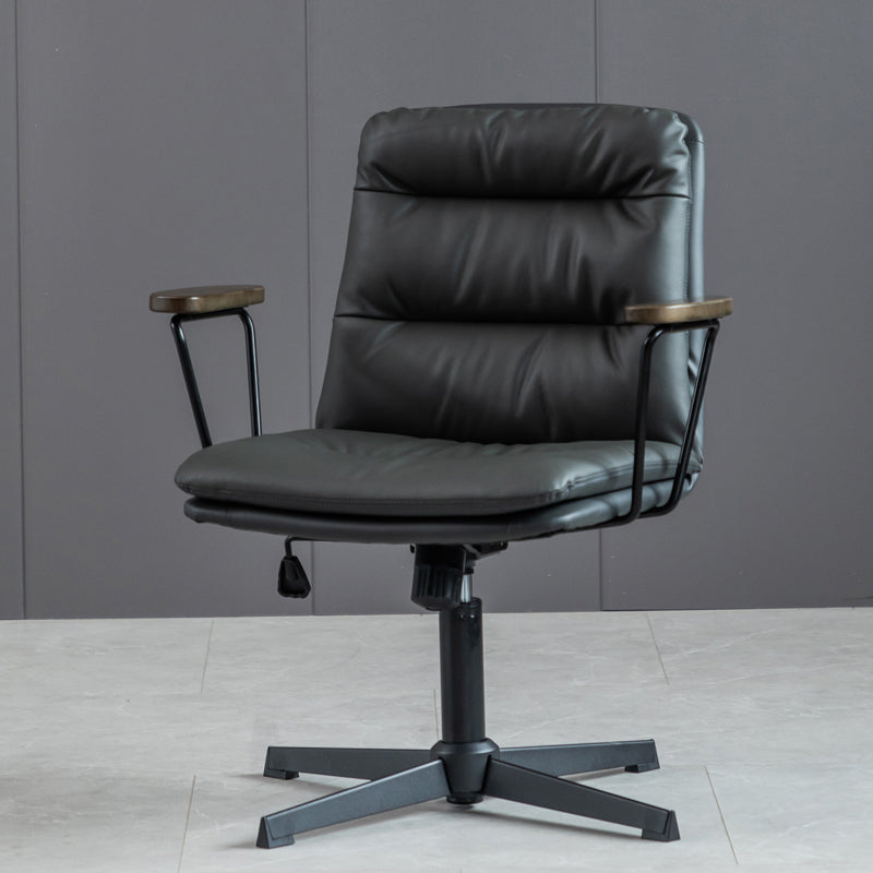 Fixed Arms Office Chair Leather No Distressing Ergonomic Desk Chair with Wheels