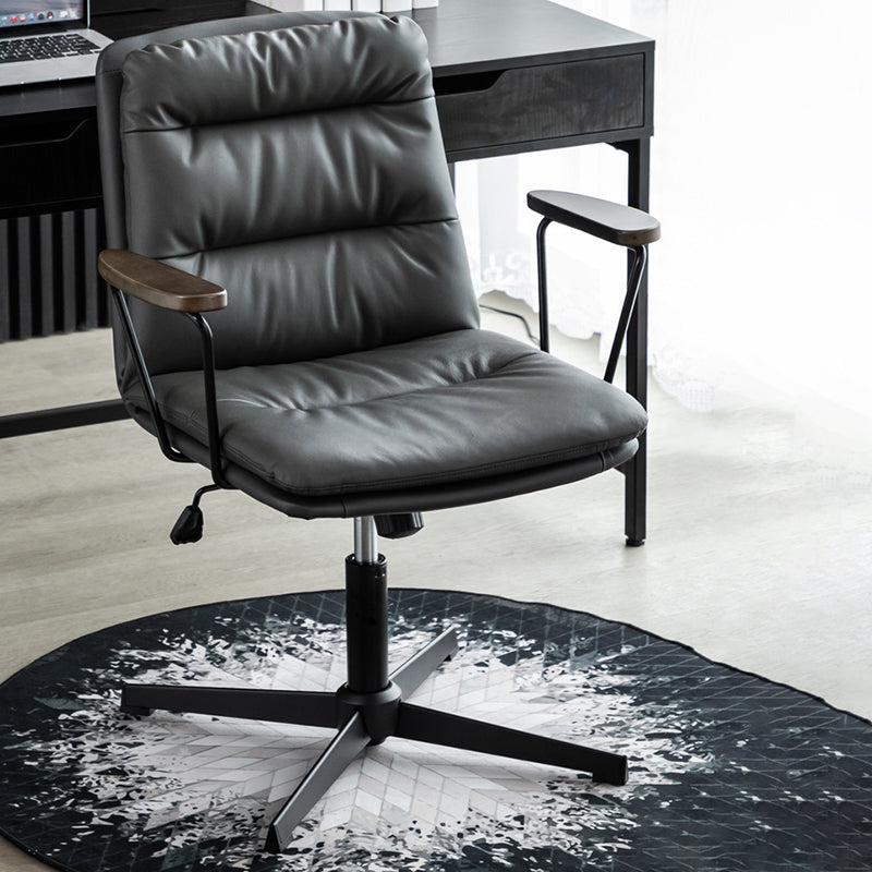 Fixed Arms Office Chair Leather No Distressing Ergonomic Desk Chair with Wheels