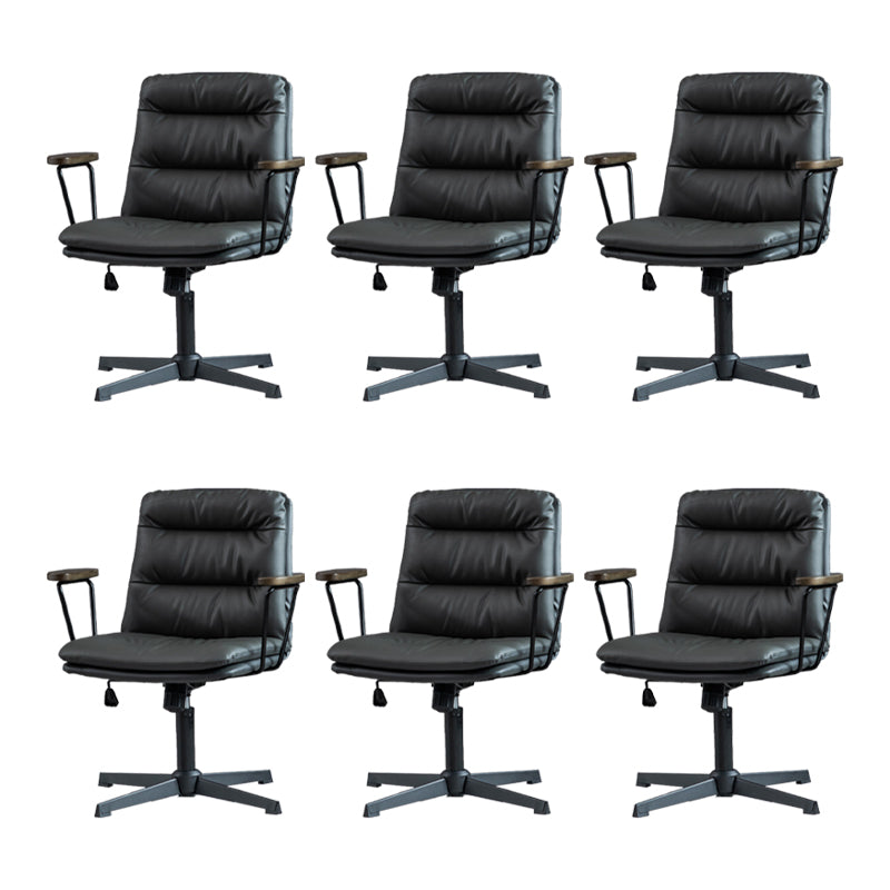 Fixed Arms Office Chair Leather No Distressing Ergonomic Desk Chair with Wheels