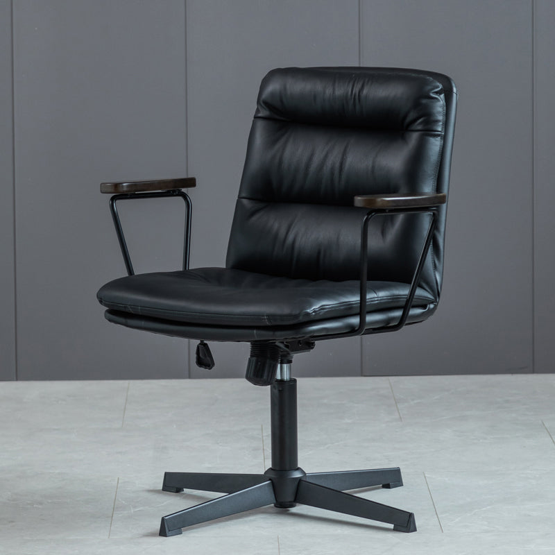 Fixed Arms Office Chair Leather No Distressing Ergonomic Desk Chair with Wheels