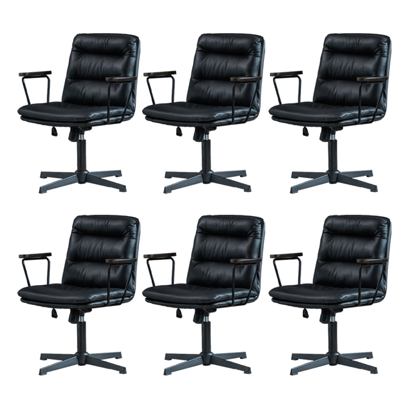 Fixed Arms Office Chair Leather No Distressing Ergonomic Desk Chair with Wheels