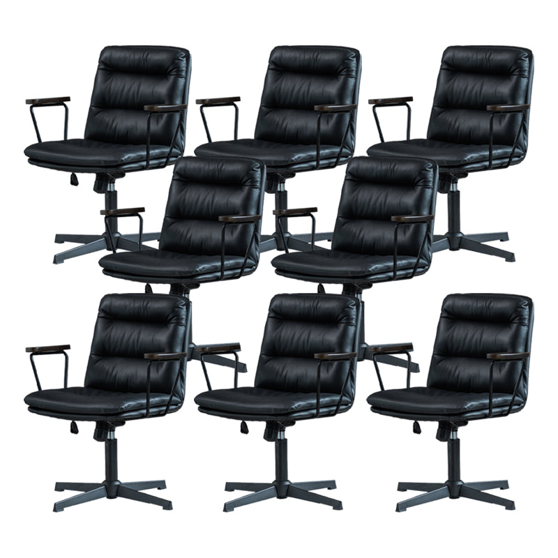 Fixed Arms Office Chair Leather No Distressing Ergonomic Desk Chair with Wheels