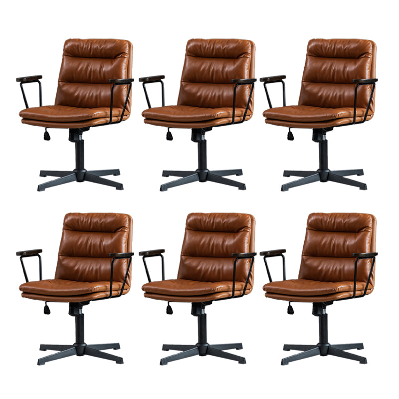 Fixed Arms Office Chair Leather No Distressing Ergonomic Desk Chair with Wheels