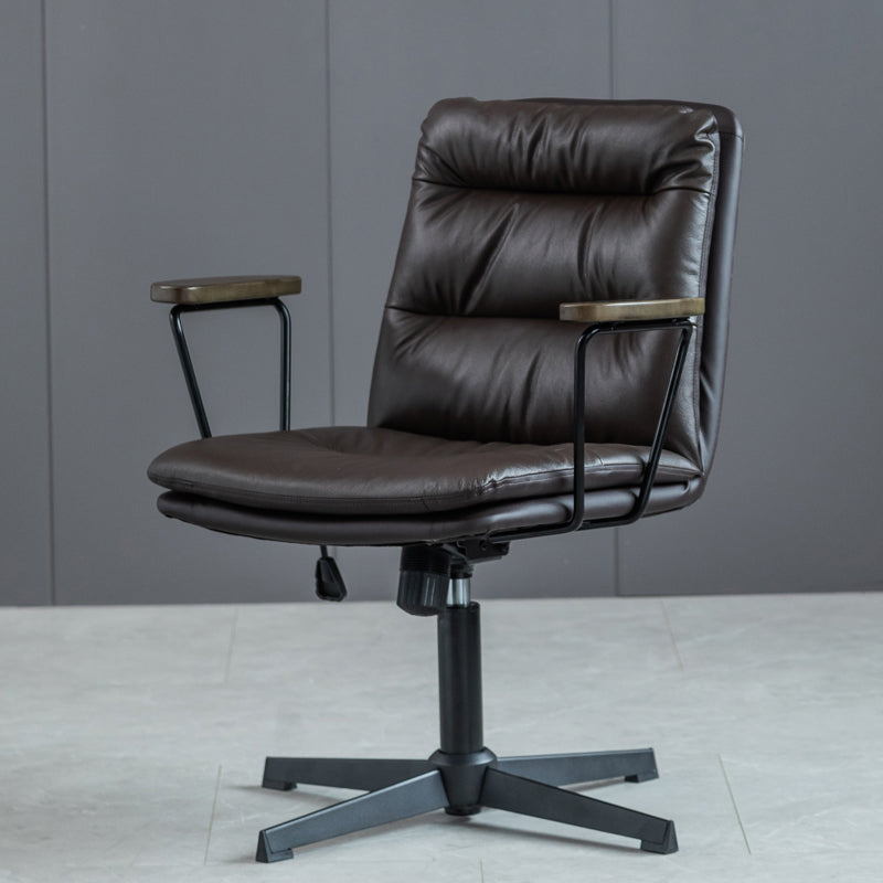 Fixed Arms Office Chair Leather No Distressing Ergonomic Desk Chair with Wheels