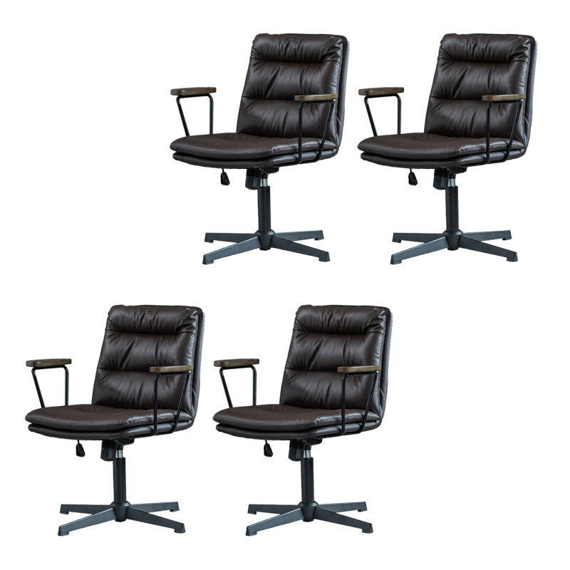 Fixed Arms Office Chair Leather No Distressing Ergonomic Desk Chair with Wheels