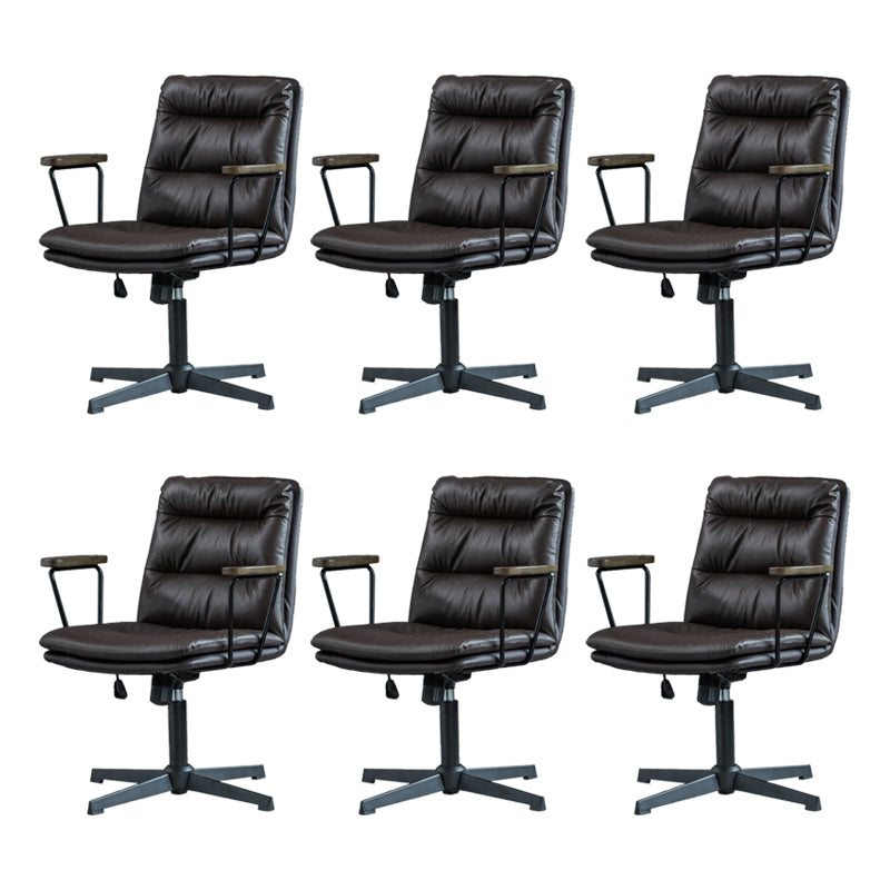 Fixed Arms Office Chair Leather No Distressing Ergonomic Desk Chair with Wheels