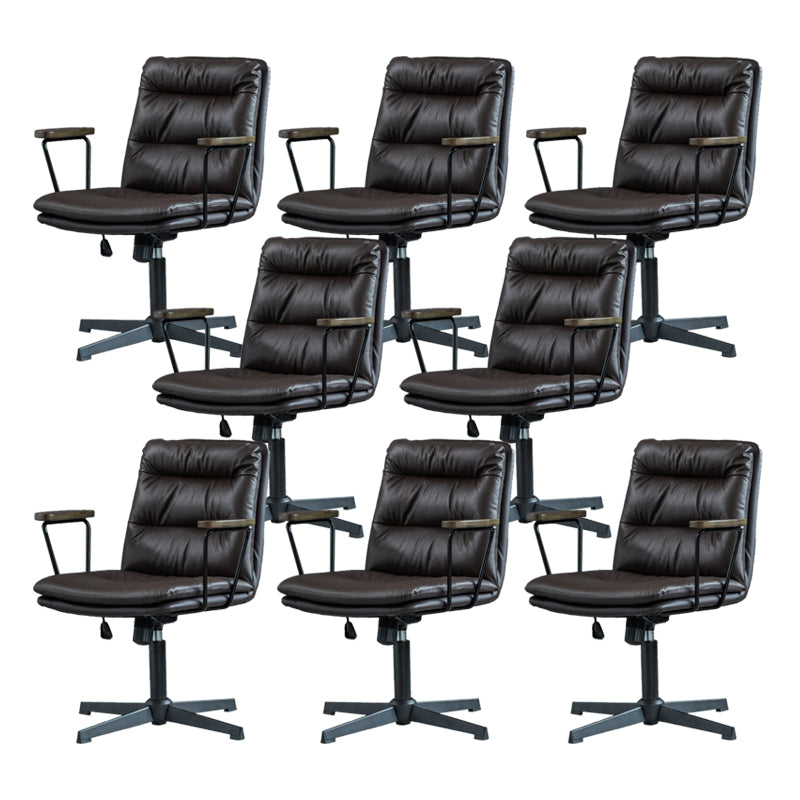 Fixed Arms Office Chair Leather No Distressing Ergonomic Desk Chair with Wheels