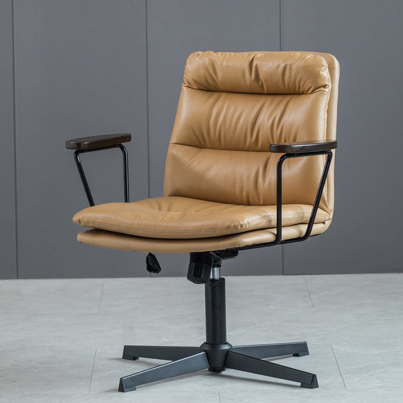 Fixed Arms Office Chair Leather No Distressing Ergonomic Desk Chair with Wheels