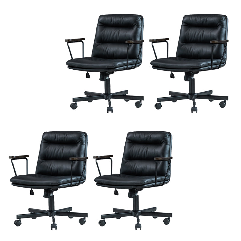 Fixed Arms Office Chair Leather No Distressing Ergonomic Desk Chair with Wheels