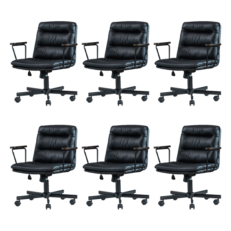 Fixed Arms Office Chair Leather No Distressing Ergonomic Desk Chair with Wheels