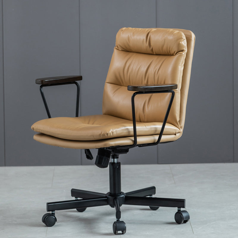 Fixed Arms Office Chair Leather No Distressing Ergonomic Desk Chair with Wheels