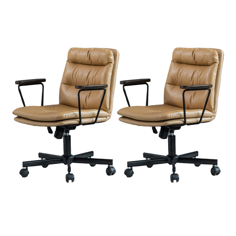 Fixed Arms Office Chair Leather No Distressing Ergonomic Desk Chair with Wheels