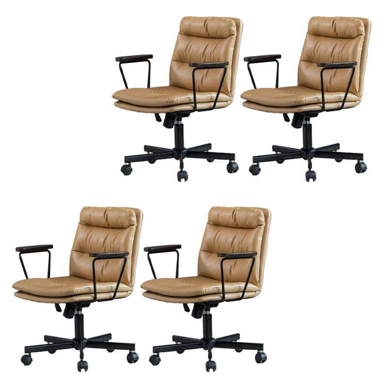 Fixed Arms Office Chair Leather No Distressing Ergonomic Desk Chair with Wheels