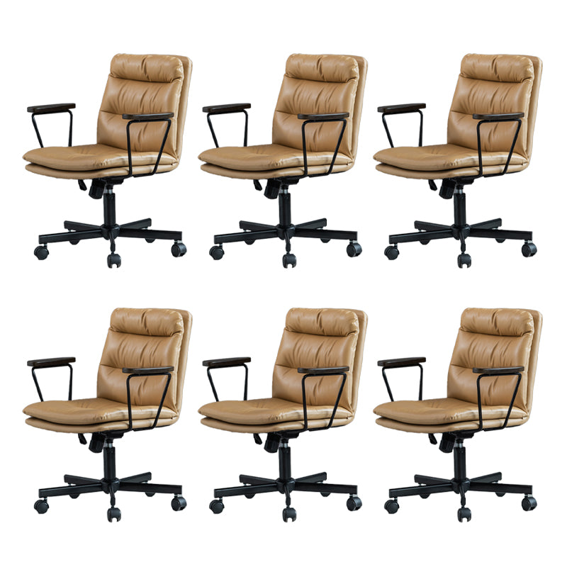 Fixed Arms Office Chair Leather No Distressing Ergonomic Desk Chair with Wheels