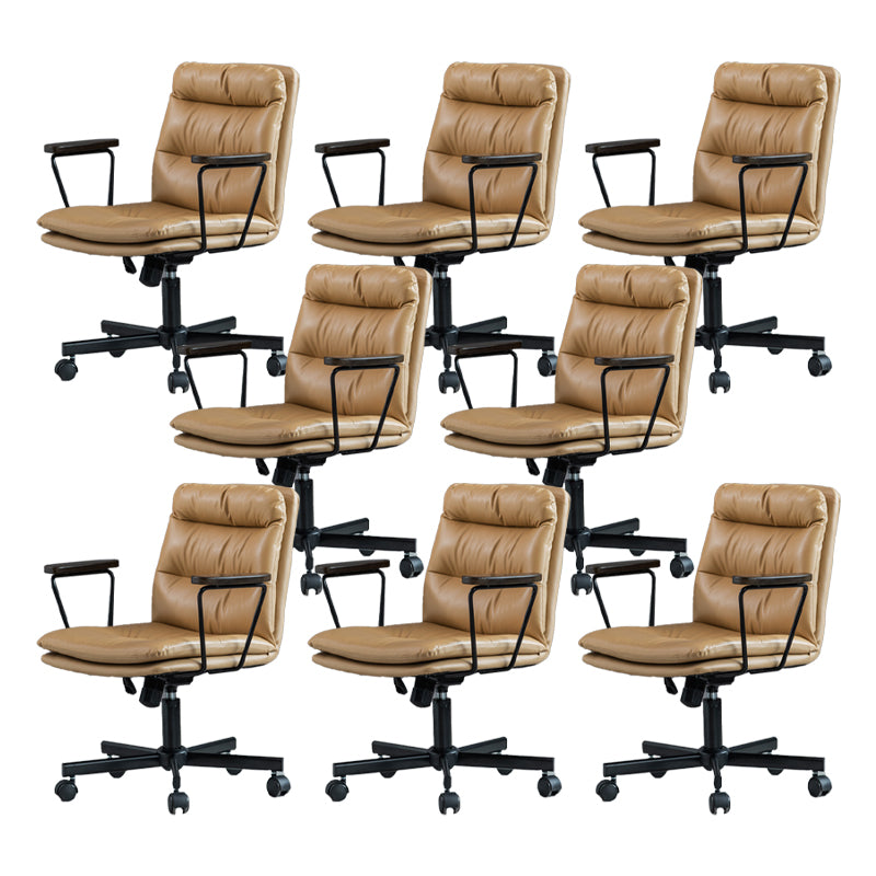 Fixed Arms Office Chair Leather No Distressing Ergonomic Desk Chair with Wheels