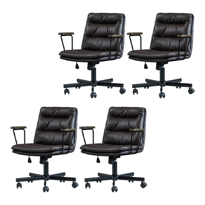 Fixed Arms Office Chair Leather No Distressing Ergonomic Desk Chair with Wheels