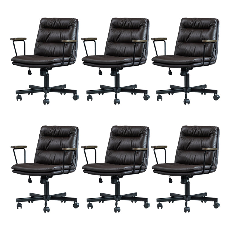 Fixed Arms Office Chair Leather No Distressing Ergonomic Desk Chair with Wheels