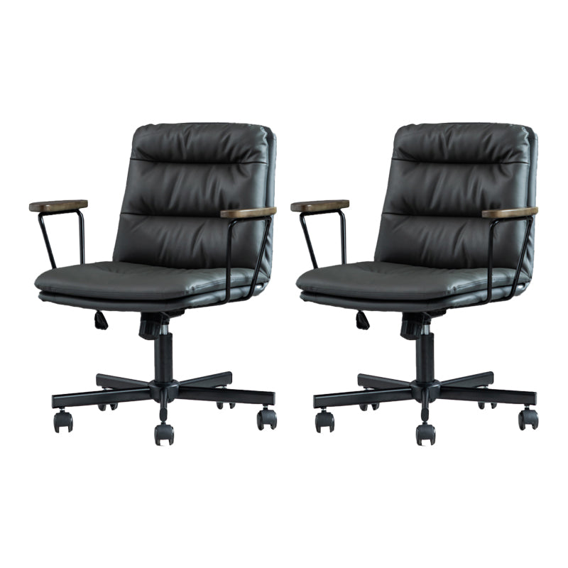 Fixed Arms Office Chair Leather No Distressing Ergonomic Desk Chair with Wheels