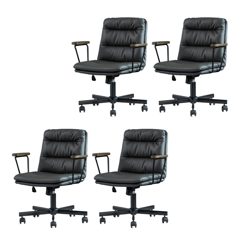 Fixed Arms Office Chair Leather No Distressing Ergonomic Desk Chair with Wheels