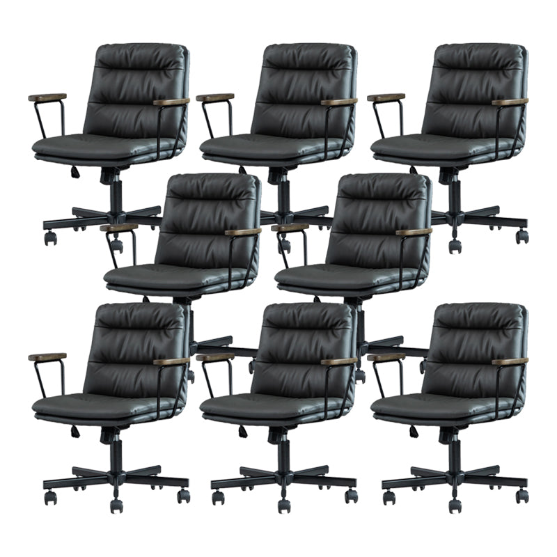 Fixed Arms Office Chair Leather No Distressing Ergonomic Desk Chair with Wheels