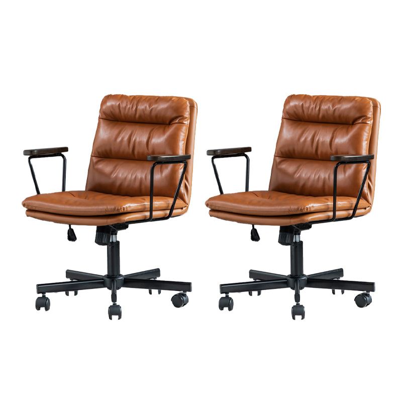 Fixed Arms Office Chair Leather No Distressing Ergonomic Desk Chair with Wheels