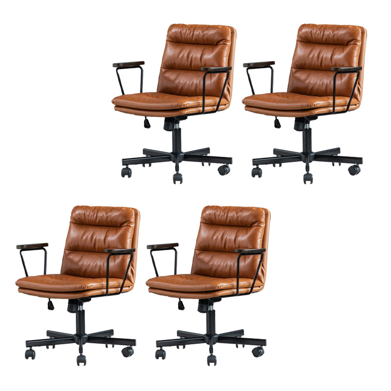 Fixed Arms Office Chair Leather No Distressing Ergonomic Desk Chair with Wheels