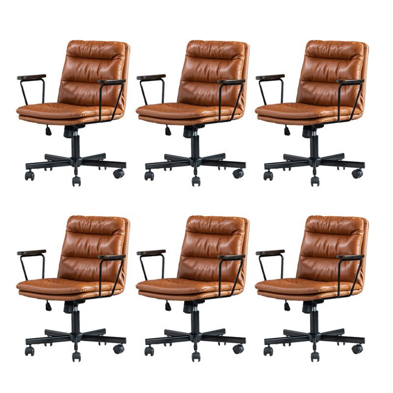 Fixed Arms Office Chair Leather No Distressing Ergonomic Desk Chair with Wheels