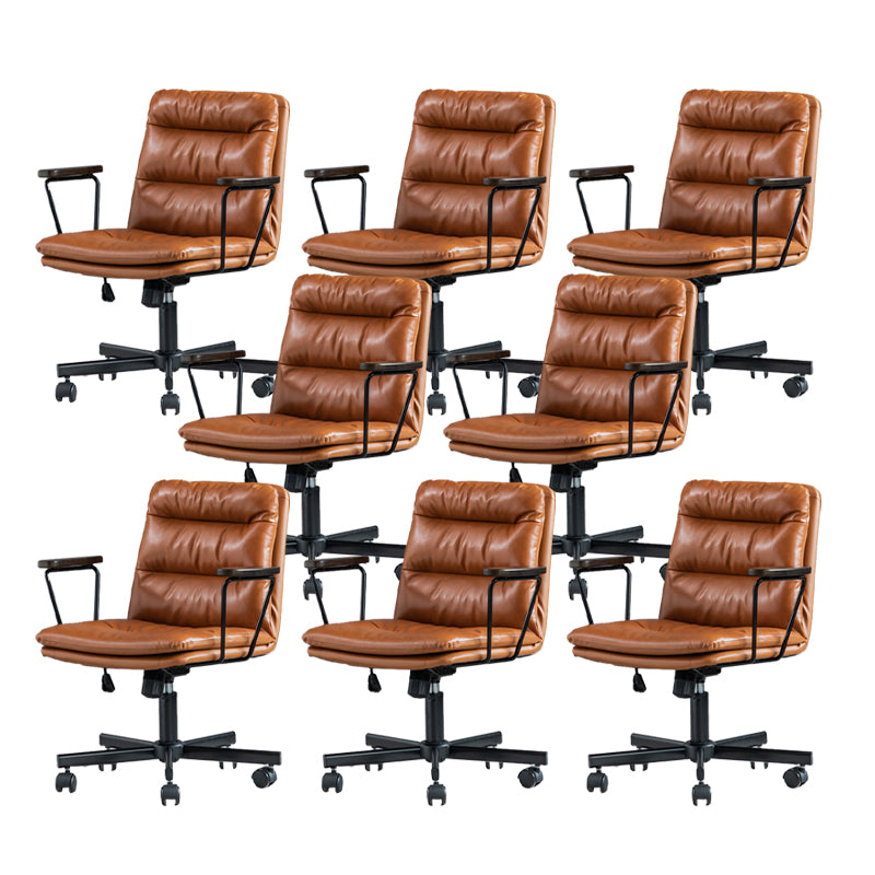 Fixed Arms Office Chair Leather No Distressing Ergonomic Desk Chair with Wheels