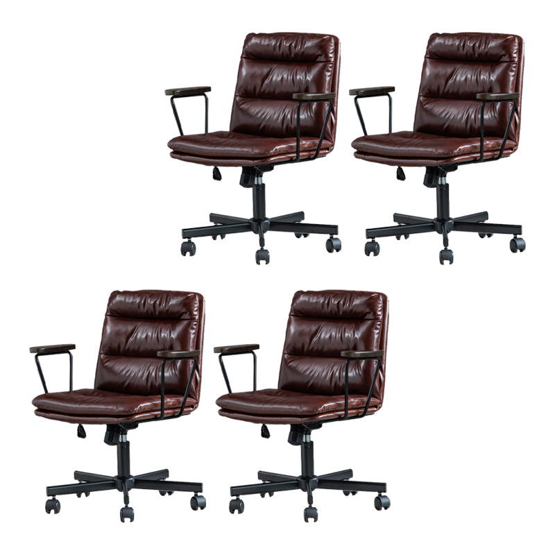 Fixed Arms Office Chair Leather No Distressing Ergonomic Desk Chair with Wheels