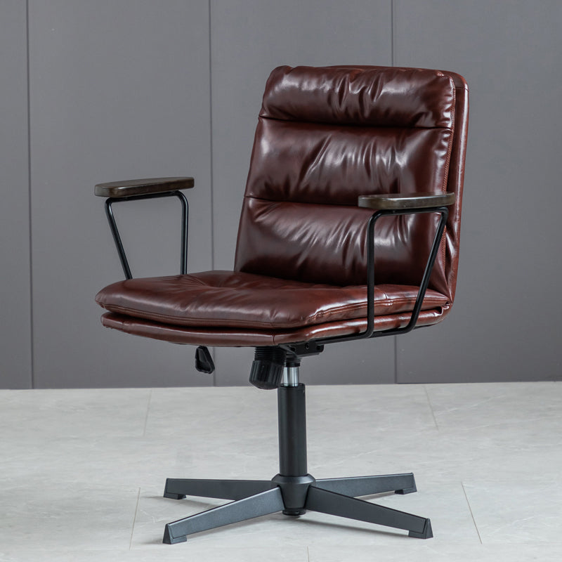 Fixed Arms Office Chair Leather No Distressing Ergonomic Desk Chair with Wheels