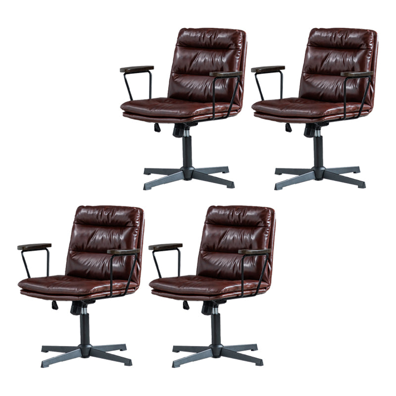 Fixed Arms Office Chair Leather No Distressing Ergonomic Desk Chair with Wheels