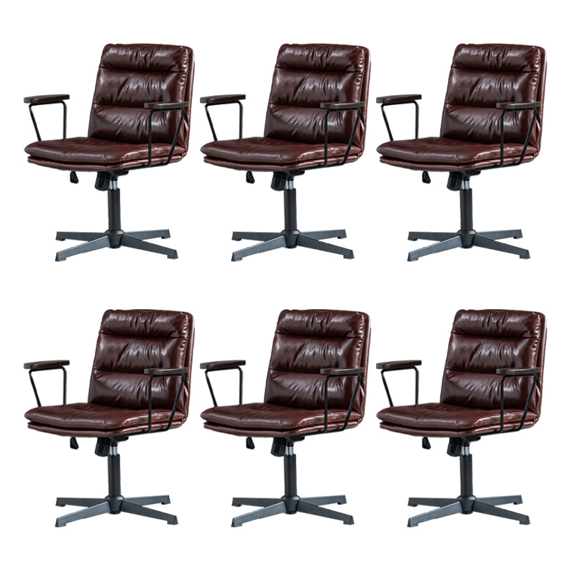 Fixed Arms Office Chair Leather No Distressing Ergonomic Desk Chair with Wheels