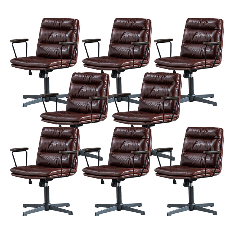 Fixed Arms Office Chair Leather No Distressing Ergonomic Desk Chair with Wheels