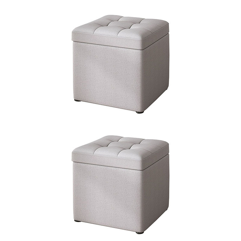 Modern Pouf Ottoman Cotton Upholstered Tufted Solid Color Square Ottoman with Storage