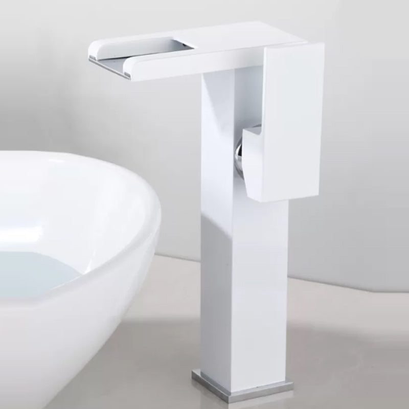 Contemporary Square Vessel Faucet Waterfall Spout with LED Three-Color Light