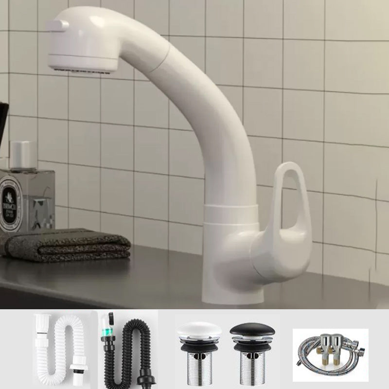 Vessel Sink Bathroom Faucet Single-Handle High-Arc White Circular with Pull Out Sprayer