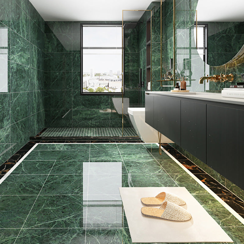 Slip Resistant Floor Tile in Green Straight Edge Polished Marbling Tile