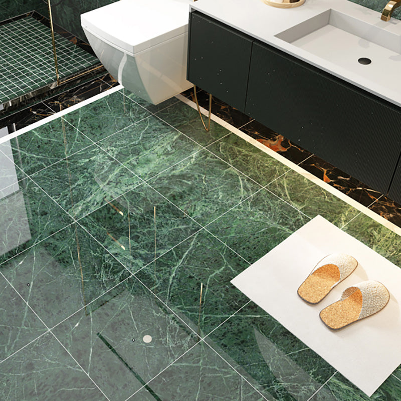 Slip Resistant Floor Tile in Green Straight Edge Polished Marbling Tile