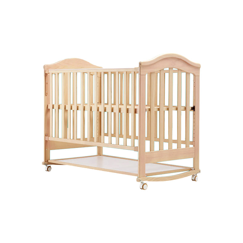 Scandinavian Guardrail Nursery Bed Solid Wood Baby Crib with Casters