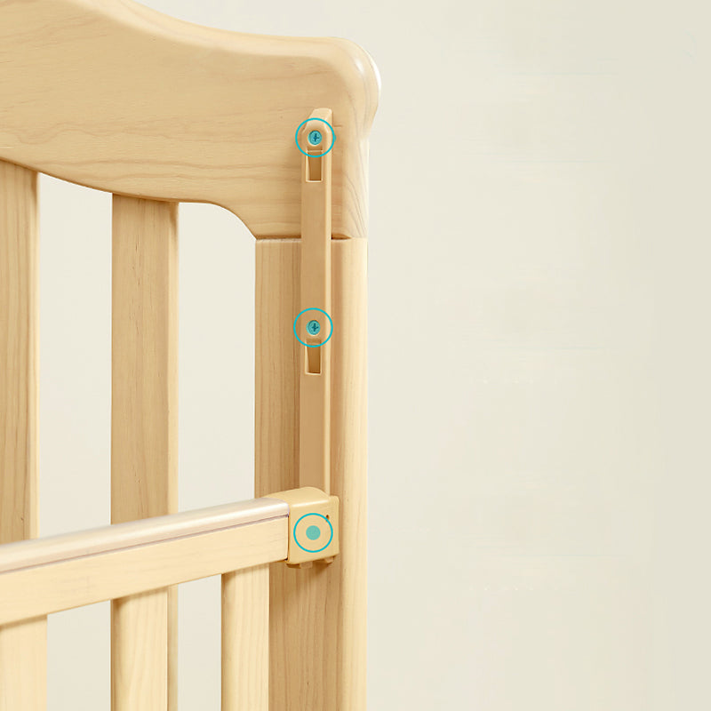 Scandinavian Guardrail Nursery Bed Solid Wood Baby Crib with Casters
