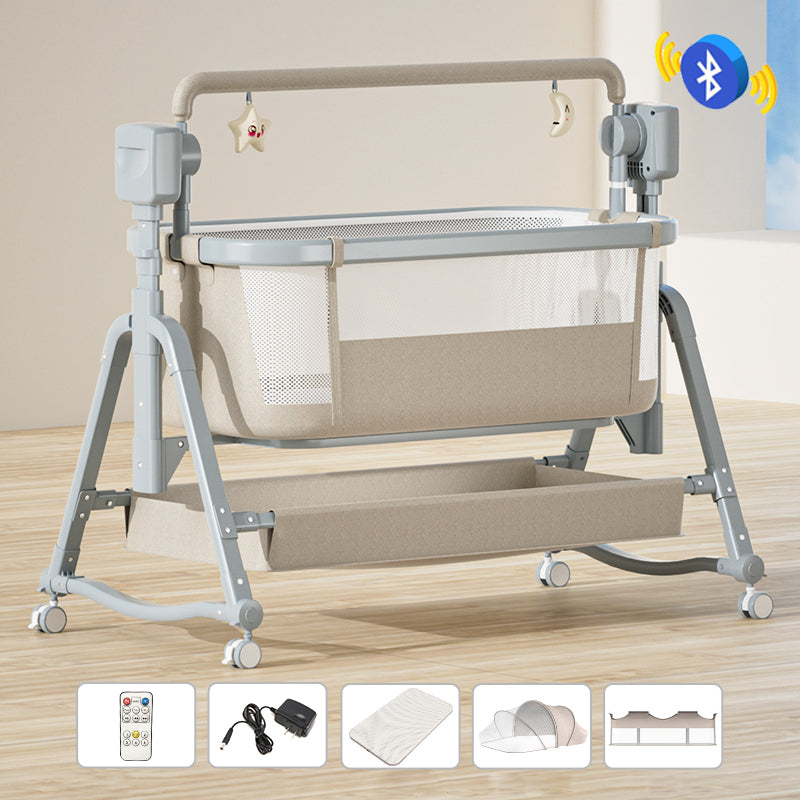 Rocking Crib Cradle Square Metal Cradle with Storage Shelf for Newborn