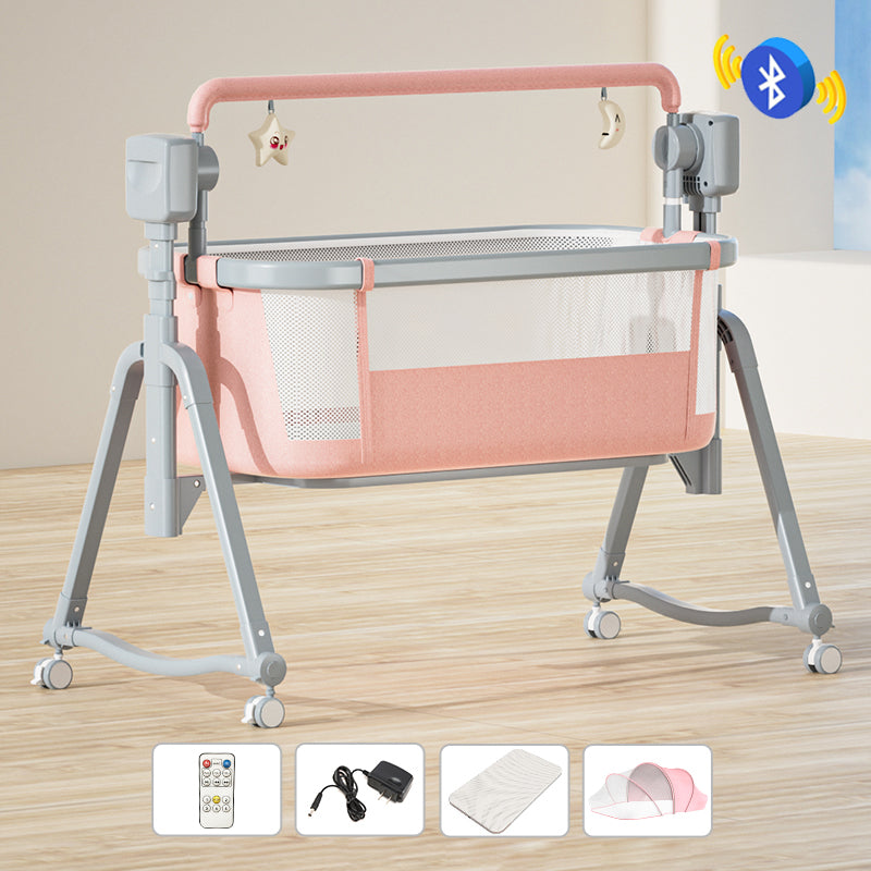 Rocking Crib Cradle Square Metal Cradle with Storage Shelf for Newborn