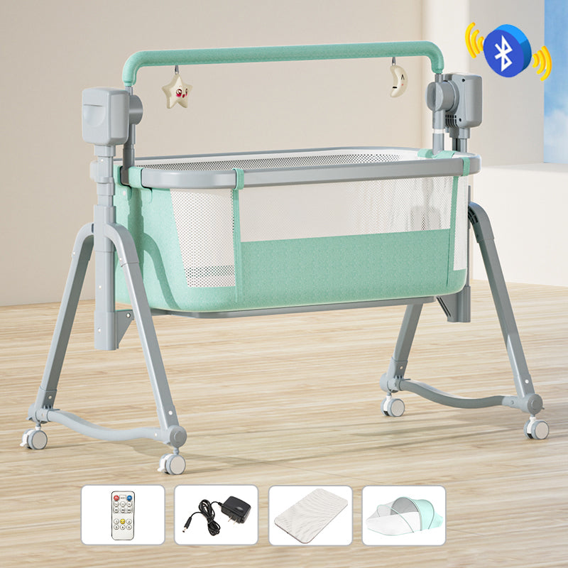 Rocking Crib Cradle Square Metal Cradle with Storage Shelf for Newborn