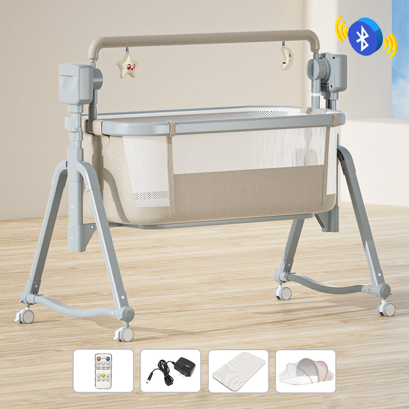 Rocking Crib Cradle Square Metal Cradle with Storage Shelf for Newborn